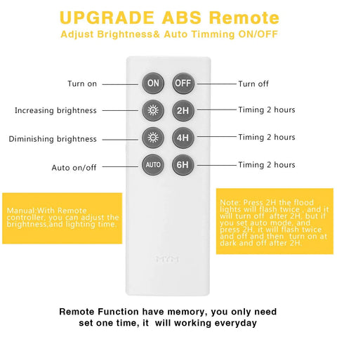Remote Control for Solar Flood Lights Outdoor LED Flood Lights with 800LM Output and Timing Functions, White ABS Material