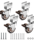 2 Inch Rubber Caster Wheels With 3/4 Inch U Bracket Slick Swiveling Casters with screws and nuts, designed for furniture and cribs.