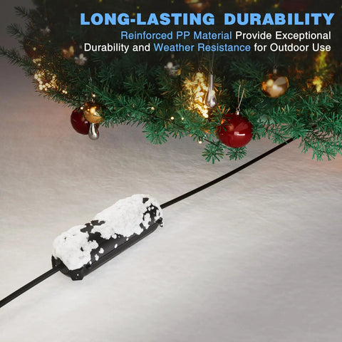 Nine Pack Outdoor Extension Cord Safety Covers IPX4 Waterproof Connection Protector under snow with holiday lights