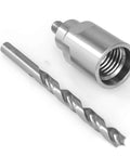 Heavy Duty Direct Thread Wood Lathe Chuck Adapter enables quick and dead simple wooden blank threading with attached drill bit.