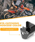 Beefy Aluminum Linkage Guard For Motorcycle Shock Linkage And Clevis Protection Off Road Trail Shield To Defend Against Rocks Logs And Debris Easy Bolt On Mount CNC Machined Durability black anodized aluminum guard on off-road dirt bike
