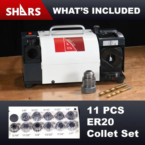 Top Shelf Drill Bit Sharpener That Revives Muted Edges Quick With Locked Angle Jigs And Pro Spec ER Collet Holds with ER20 collet set.