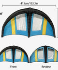 Inflatable Surf Wing And Portable Kite Surfboard With Window Design, blue and yellow, 6m² size, front and reverse views