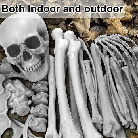 Life Size Skeleton Bones 35 Piece Halloween Decor Set with skull and bones for graveyard scene, indoor outdoor decor