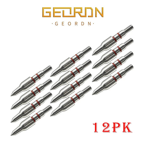 Beefy 100 125 150 175 200 Grain Stainless Steel Field Points Set For Archery 12 Pcs 19/64 Inch OD Fits 0.244 Inch ID Shafts