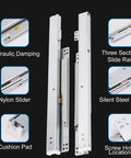 Soft Close Undermount Drawer Slides With Full Extension From 8 To 24 Inches, 90 Lbs Capacity, detailed components view
