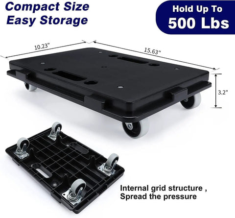 2 Pack Small Furniture Dolly With Four Wheels Connectable Flat Moving Dollies For Heavy Appliances Up To 500 Lbs Portable And Easy To Use Black Great For Moving Couches Sofas And Appliances In Tight Spaces