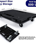 Heavy Duty Snap Together Furniture Dollies 2 Pack 500 Lb Rolling Carts With Quick Lock Wheels Anti Slip Platform showing compact size and internal grid