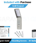 877LM Wireless Garage Door Keypad Replacement for Security 2.0 Yellow Learn Button openers with program guide and battery.