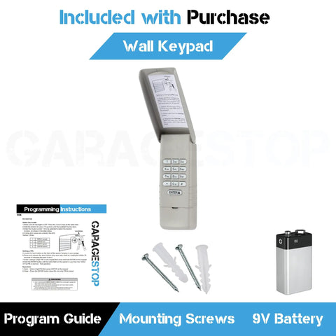 877LM Wireless Garage Door Keypad Replacement for Security 2.0 Yellow Learn Button openers with program guide and battery.