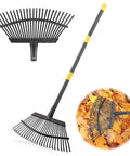 65 Inch Adjustable Leaf Rake With Long Handle And 25 Metal Tines 18 Inch Wide Yard Rake For Leaves And Grass Clippings Heavy Duty Steel Build
