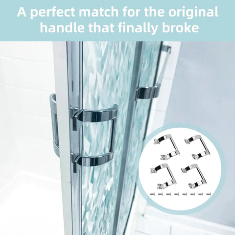 Heavy Duty Chrome Plated Shower Door Handle Replacement Set gliding on glass, including mounting hardware for easy installation.