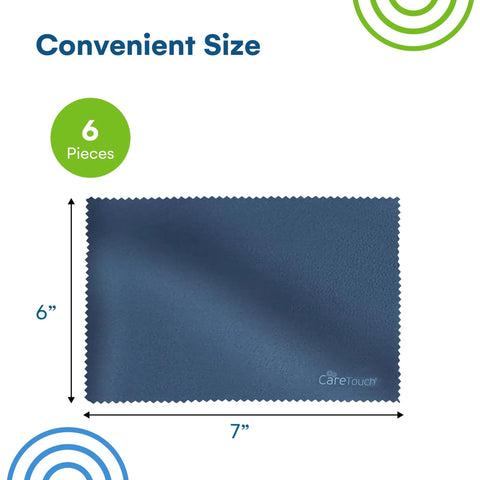 CareTouch microfiber cleaning cloths, navy blue, 6-pack, 6 x 7 inches, for glasses, lenses, phones and screens