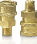 Brass Quarter Inch Quick Connect Male NPT Pressure Washer Couplers Set Of 2 4200 PSI Heavy Duty High Performance Fittings