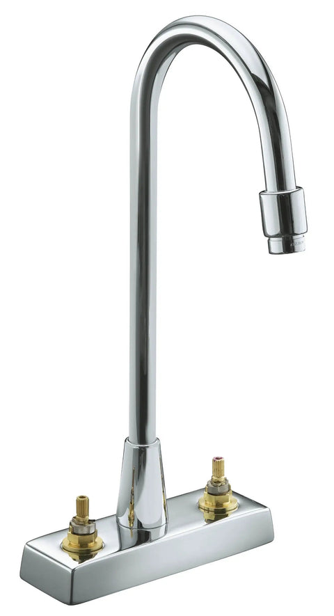 Triton Centerset Lavatory Faucet in Polished Chrome, Two-Handle Design With 4-Inch Centers, Solid Brass Build, shown without handles