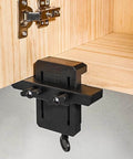 Must Have Cabinet Door Installation Jig Kit For Precise Alignment With Adjustable Punches Locators And Drill Templates shown in use on cabinet