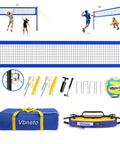 Backyard Volleyball Net Set With Pro Grade Sturdy Winch No Sagging Tension For A Tight Competitive Play Portable Outdoor Poles Adjustable Height Includes Volleyball And Carry Bag For Beach Or Grass image showing net, poles, volleyball, and carry bag
