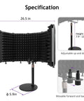 High Density 5 Panel Microphone Isolation Shield With Desktop Mic Stand For Home Studio Recording and Vocal Booth, 26.5x9.9in