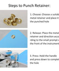 Steps to use Metal Handheld All In One Hole Puncher With Retainer for office binding, showing retainer parts and punch action.