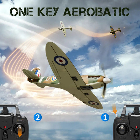 Brushless 4 Channel Spitfire Fighter RC Plane 500mm performing aerobatics in sky with 6 Axis Gyro XPilot Stabilizer, 2.4G RTF Remote