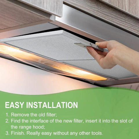 Installing Three Pack 5 Layer Aluminum Mesh Hood Grease Filters Replacement 10.47x12 Inch Fits Whirlpool Ikea KitchenAid JennAir