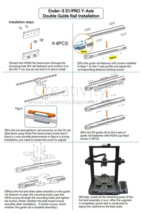 Diagram of Ender 3 S1 Pro Y Axis Upgrade with MGN9H Linear Rail for Stable Precise Movement and Quiet Operation.