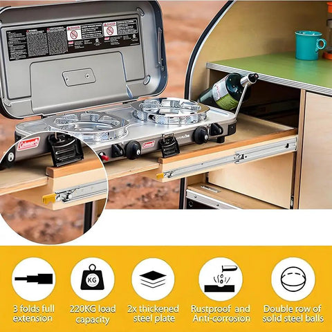 Heavy Duty 24 Inch Locking Drawer Slides Full Extension Ball Bearing Rails for tool boxes on outdoor kitchen setup.