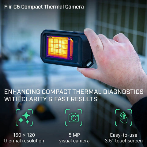 C5 Compact Thermal Imaging Camera With WiFi, High Resolution Infrared Imager in use, showing thermal screen display.