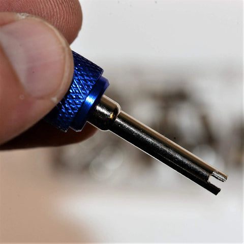 AC Repair Kit With O Ring Set And Valve Cores For Cars Removal Tool R12 And R134a Compatible Includes 270 Piece O Ring Assortment And 40 Piece Valve Core Kit Also Works With Tire Valve Stems, close-up valve core remover