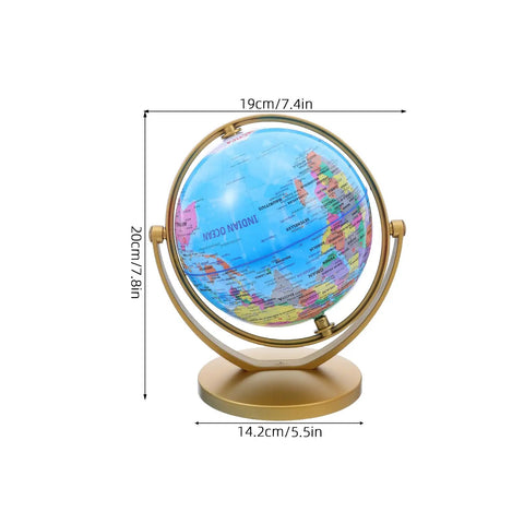 Rotating Desktop Globe With Stand 14.2cm Blue Frame Educational World Sphere for office home classroom decor visible size
