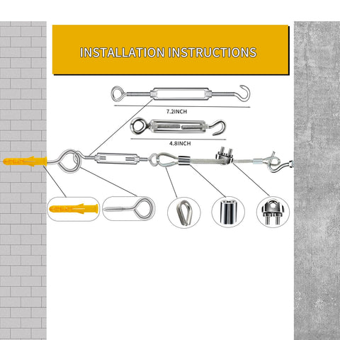 Installation instructions for Vinyl Coated Stainless Steel Wire Rope Kit 165 Feet One Eighth Inch With Turnbuckles And Hardware.
