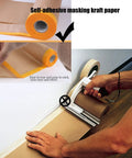 Pro-Grade Pre-Taped Masking Paper With Built-In Painter Tape 20 Inch Wide By 90 Feet Long 2 Pack in use on floor and wall.