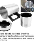 12V Car Electric Kettle Rock Solid Fast Heating food grade stainless steel mug with handle, perfect for travel coffee or tea.