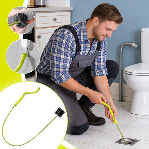 Flexible Drain Snake For Kitchen Sink And Bath Plumbing Portable Bendable Pipe Cleaner Spiral Design in use by a man unclogging a drain.