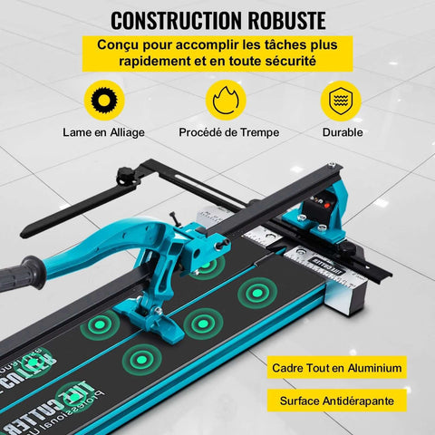 Tile cutter, 48-inch blue aluminum frame with single rail and double brackets, manual