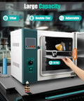 Rock Solid 12 Gallon Industrial Drying Oven With Digital Blast Controls And Heavy Duty Stainless Housing For Quick Lab Work And Fast Equipment Drying, showing adjustable double-tier shelves.