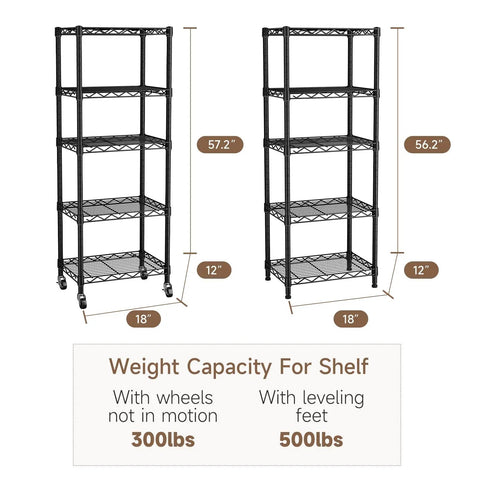 Solid Build Adjustable Wire Rolling Shelving Unit With Smooth Glide Casters And Moisture Resistant Steel Mesh For Clutter Free Closet Organization And No Hassle Multi Tier Storage Rack