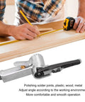Top Shelf Pneumatic Belt Sander With Retractable Trigger And Ultra Thin Pressure Plate For Smooth Wood Metal Finishing on workbench.