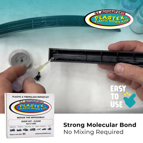 DIY Plastic Repair Kit For Fixing Broken Plastics, Fiberglass, Wood And More in use, demonstrating easy glue application.