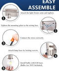 Assembly instructions for Three Light Brushed Nickel Bath Vanity Fixture Up Down Wall Sconce with step-by-step visuals.