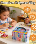 Child crafting with 60 Color Polymer Clay Starter Kit For Kids And Adults DIY Modeling Clay Oven Bake Art And Crafts Set at table