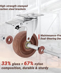 Heavy Duty 4 Inch Casters Set Of 4 With Brakes, 2000 Lbs Load Capacity, glass-filled nylon wheels, industrial use