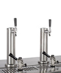 Badass Black Draft Beer Dispenser With Dual Insulated Taps And Heavy Duty Stainless Steel Top featuring polished taps and faucet handles.