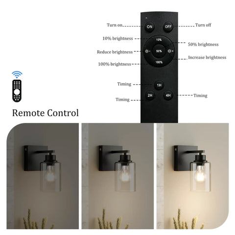 Cordless Battery Wall Sconces Set Of Two With Remote Control Black Usb C Rechargeable Indoor Lighting No Drilling Required Completely Wire Free Renter Friendly Setup Bringing Major Vibes To Your Space with remote control functions displayed.