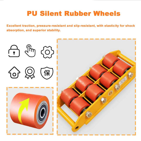 Heavy Duty Moving Dolly With 1000 Pound Capacity For Industrial Equipment and CNC Lathe featuring PU silent rubber wheels for smooth transport.