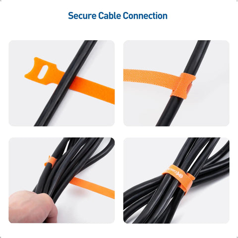 100 Pack 8 Inch Hook And Loop Reusable Cable Ties With 42 Lb Tensile Strength Multi Color Black Blue And Orange for cable management