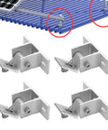 Eight Piece Solar Panel Mounting Bracket Feet with screws and gaskets on blue roof, lightweight aluminum support for RVs and more.