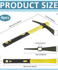 Diagram showing 4 Piece 15 Inch Mattock Hoe Set With Manganese Steel Mini Pickaxe And Lightweight Plastic Handle size and dimensions.