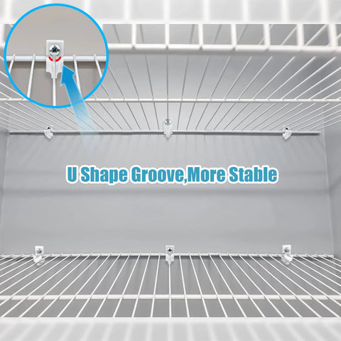 24 Pack White Wire Shelf Clips With Brackets Set for Closet Shelving Includes Screws and Expansion Tubes installed on wire shelves.
