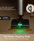 Zero Drama Cordless Wet And Dry Vacuum Cleaner Killing Sticky Messes With 20000Pa Suction, Tangle Free Rollers, Hot Water Wash, Instant Self Dry, Lie Flat Maneuver, And Plug Ready Charging Dock in Hot Water Mode.